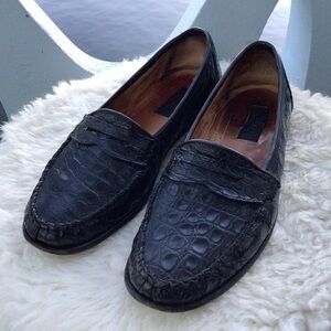 Zelli Genuine Crocodile Leather Penny Loafers Flats Driving Shoes Made in Italy